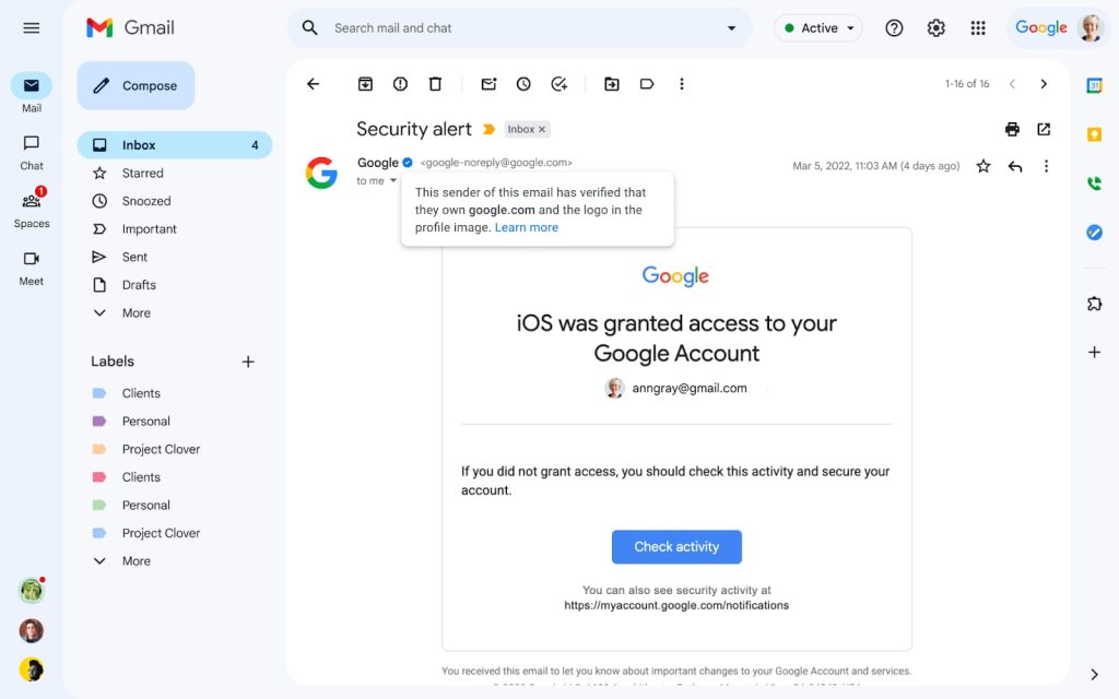 Chèque bleu Gmail