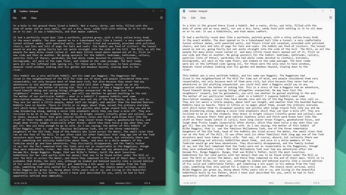 Cahier sombre et clair Windows 11
