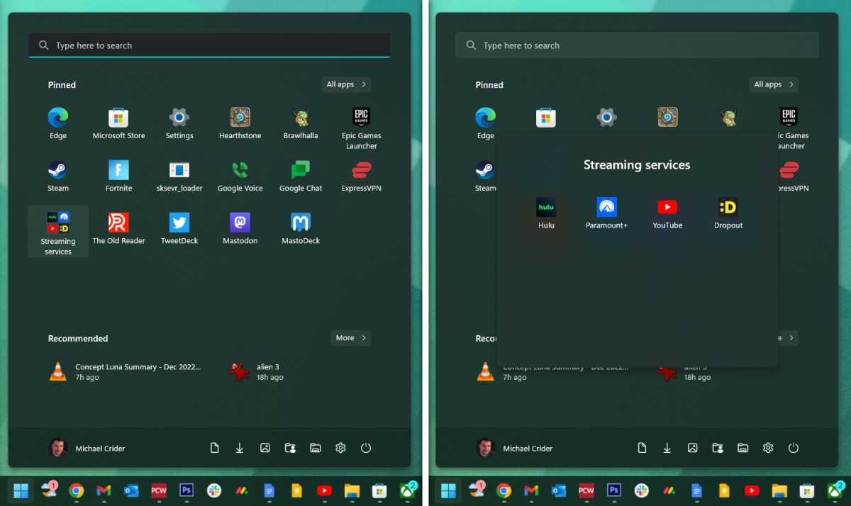 Dossiers du menu Démarrer dans Windows 11