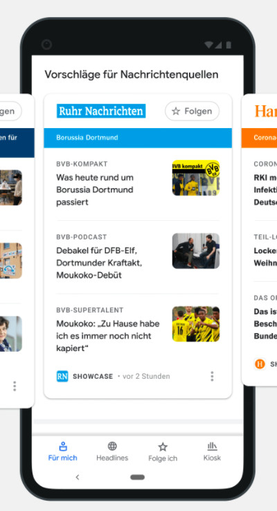 Capture d'écran d'un panneau dans l'application Google Actualités, montrant plusieurs articles d'un site d'actualités.