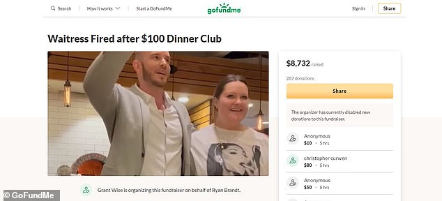 Elle a créé un GoFundMe pour l'aider à payer ses factures jusqu'à ce qu'elle trouve un autre emploi. Il a levé 8 700 $ samedi lorsque Wise l'a fermé