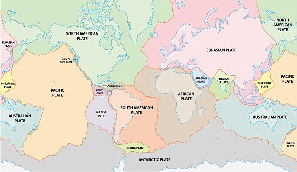 La Terre contient quinze plaques tectoniques (photo) qui forment ensemble le paysage que nous voyons autour de nous aujourd'hui.