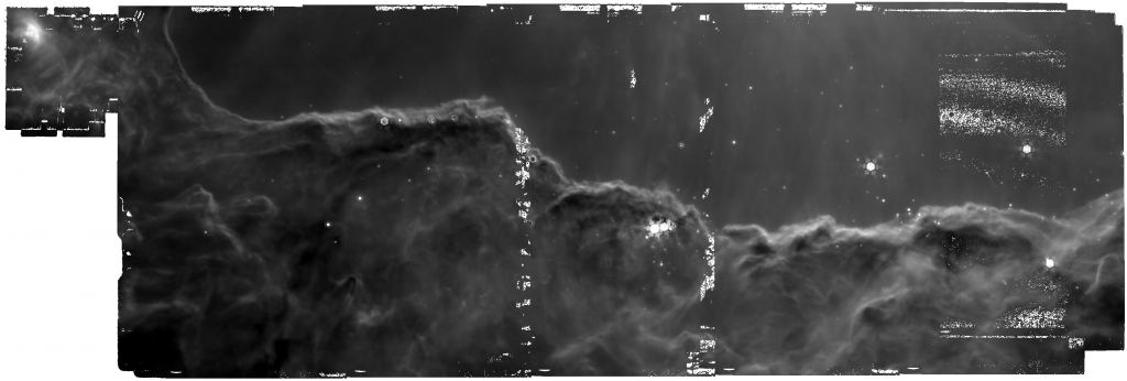 JWST a capturé cette image brute de NGC 3324, la nébuleuse Carina, avec l'instrument MIRI et le filtre F1130W. Il ne commence à prendre forme que lorsqu'il est traité et combiné avec d'autres images. Crédit image. NASA, ESA, ASC et STScI